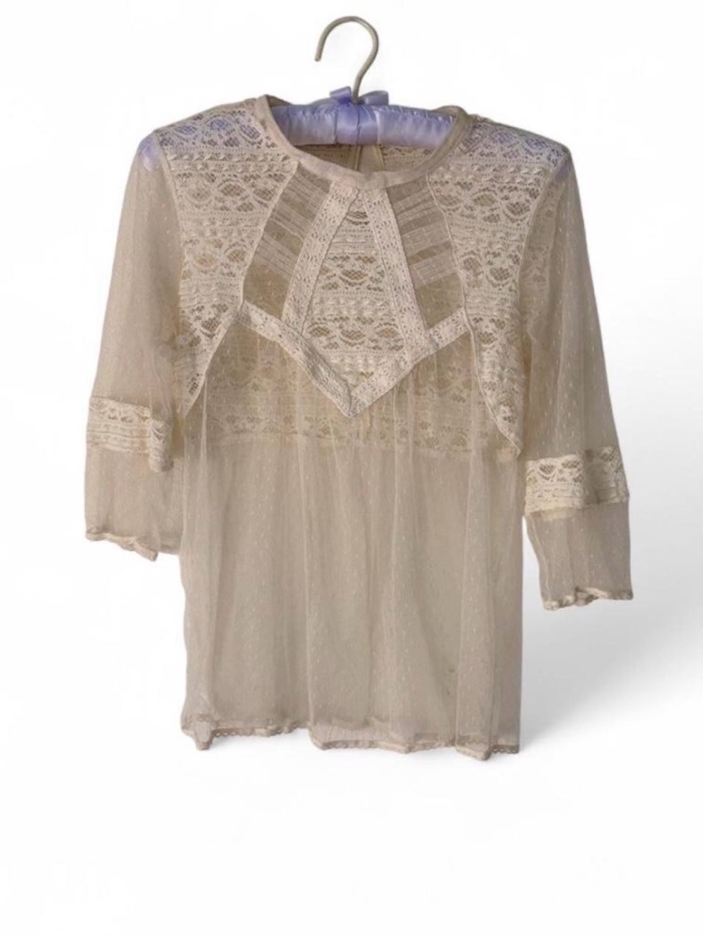 Lace Panel Sheer Blouse - Cream